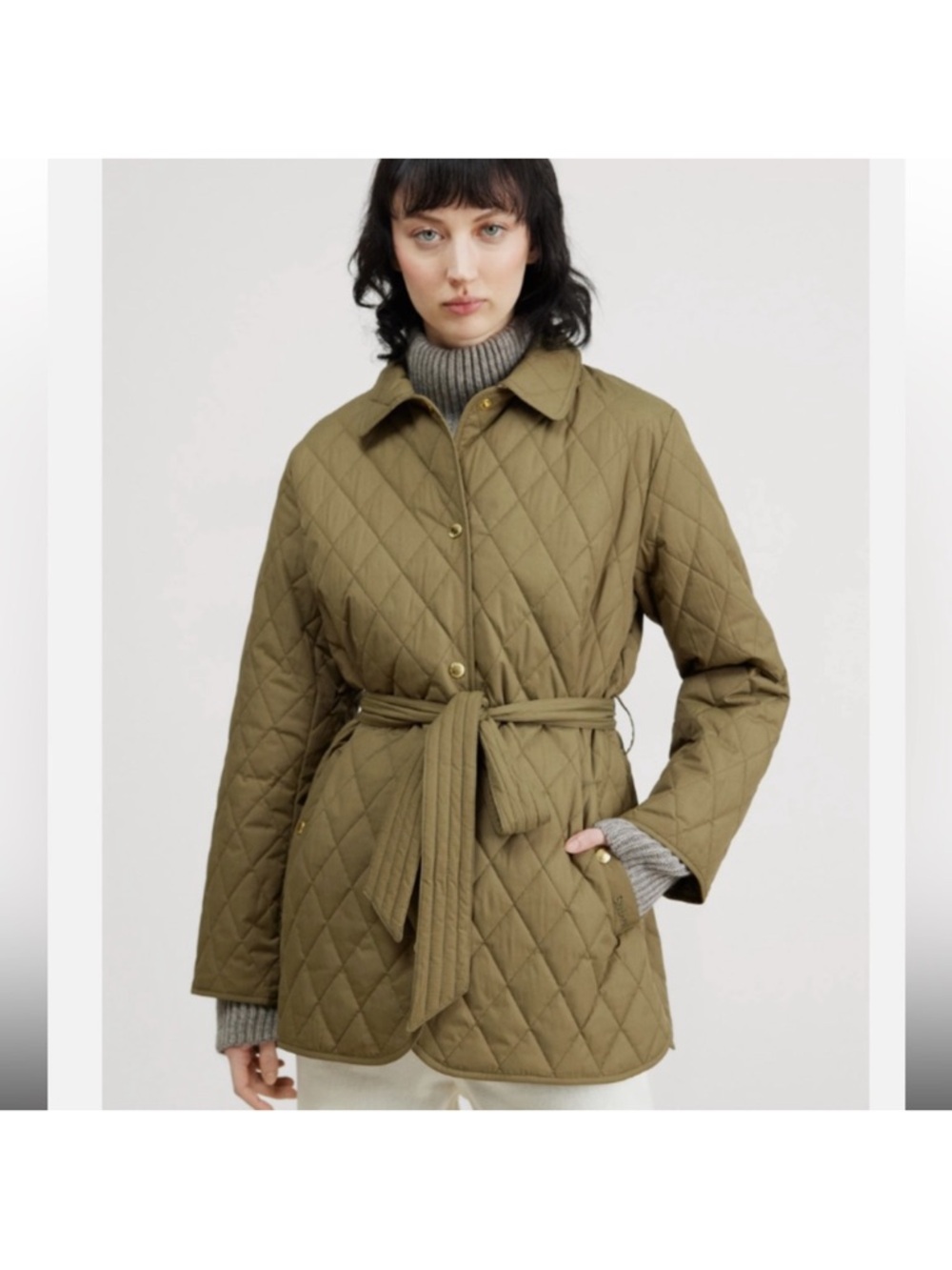 NWOT Barbour Reil Longline Quilted Belted Jacket  - Olive